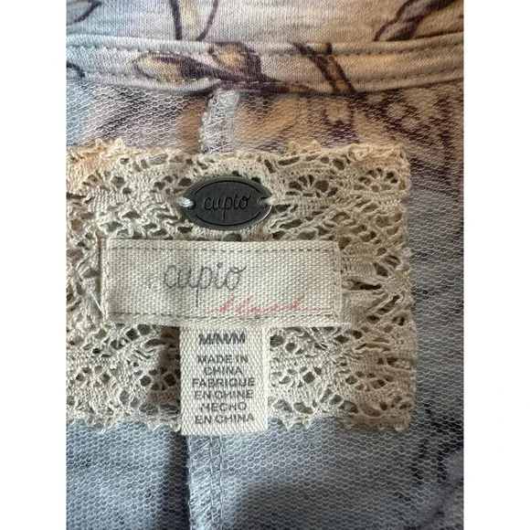 Cupio Floral Botanical Print Tee Grey Heathered Short Sleeve Top Medium - Picture 3 of 6